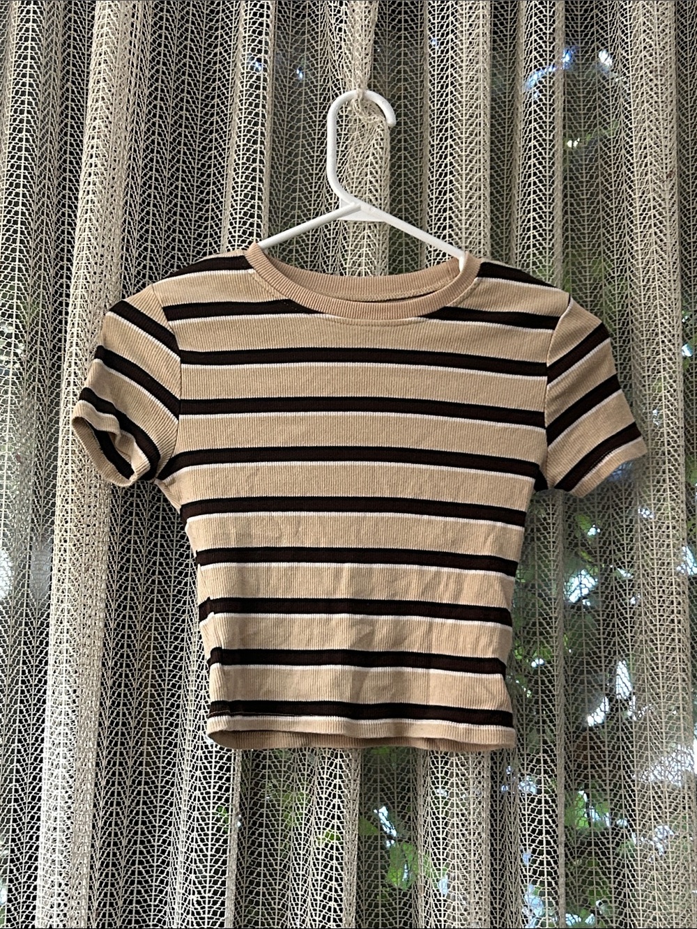 Kids Tan & Black Striped Short Sleeve Tee